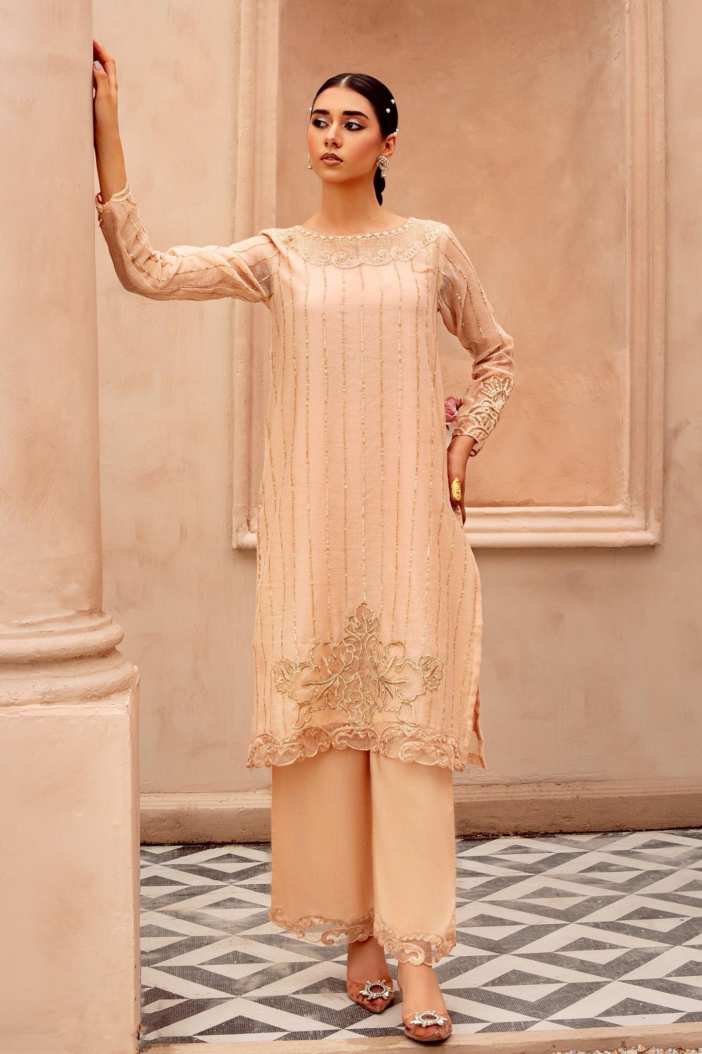2PC - Embroidered Cotton Net Suit