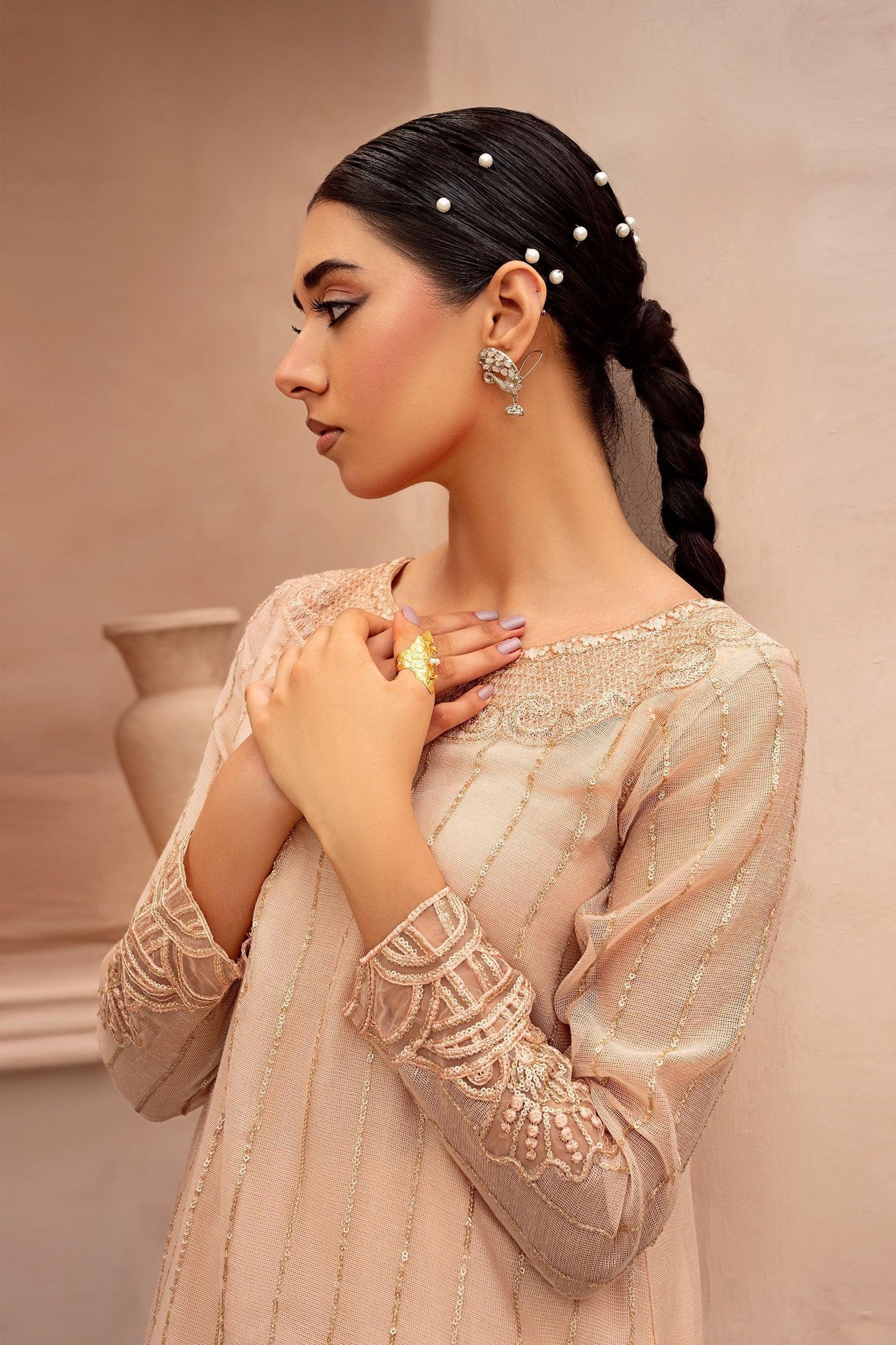 2PC - Embroidered Cotton Net Suit