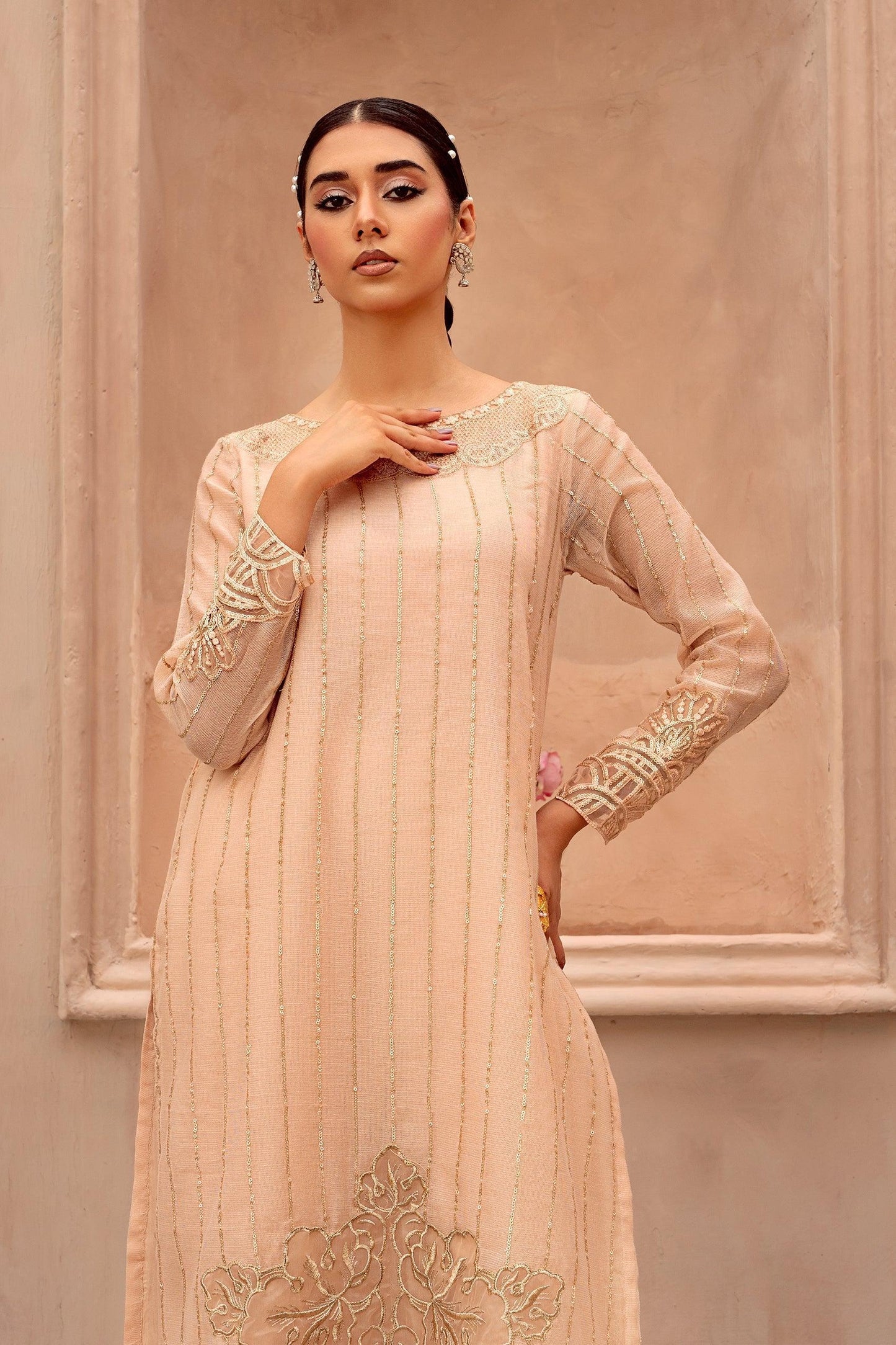 2PC - Embroidered Cotton Net Suit