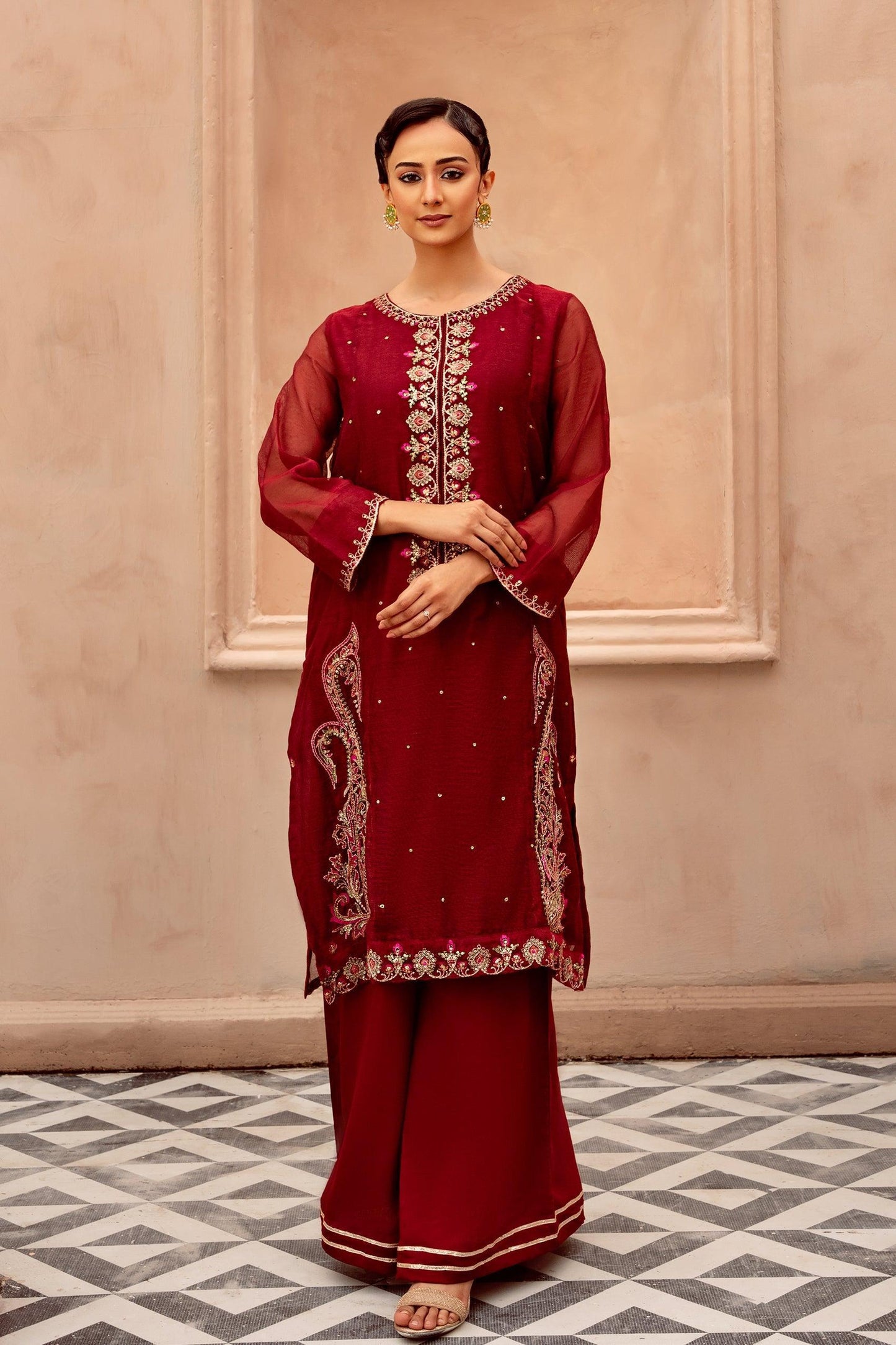 2PC - Embroidered Cotton Net