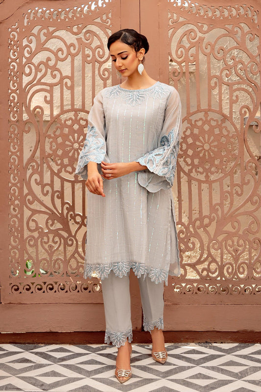 2PC - Embroidered Cotton Net Suit