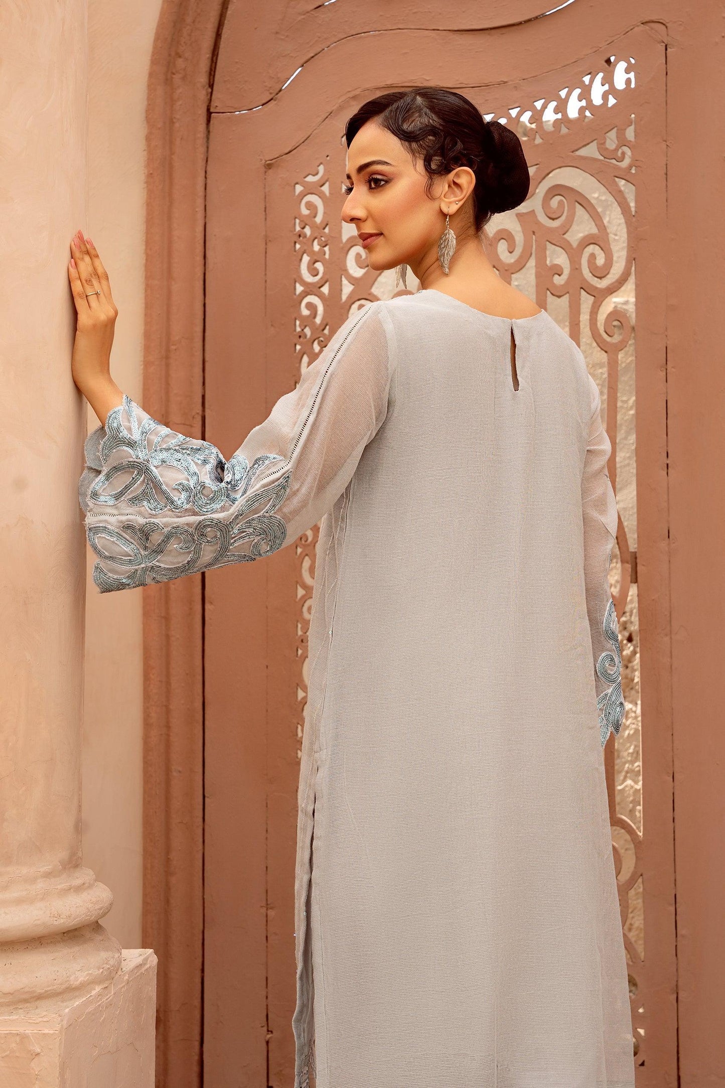 2PC - Embroidered Cotton Net Suit
