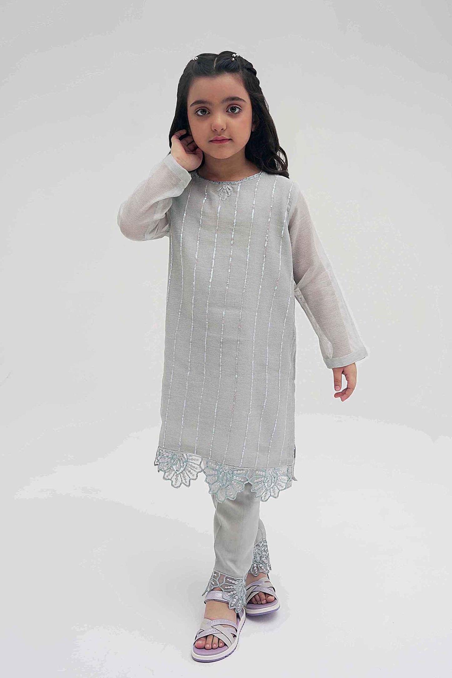 2PC Girl - Embroidered Cotton Net Suit