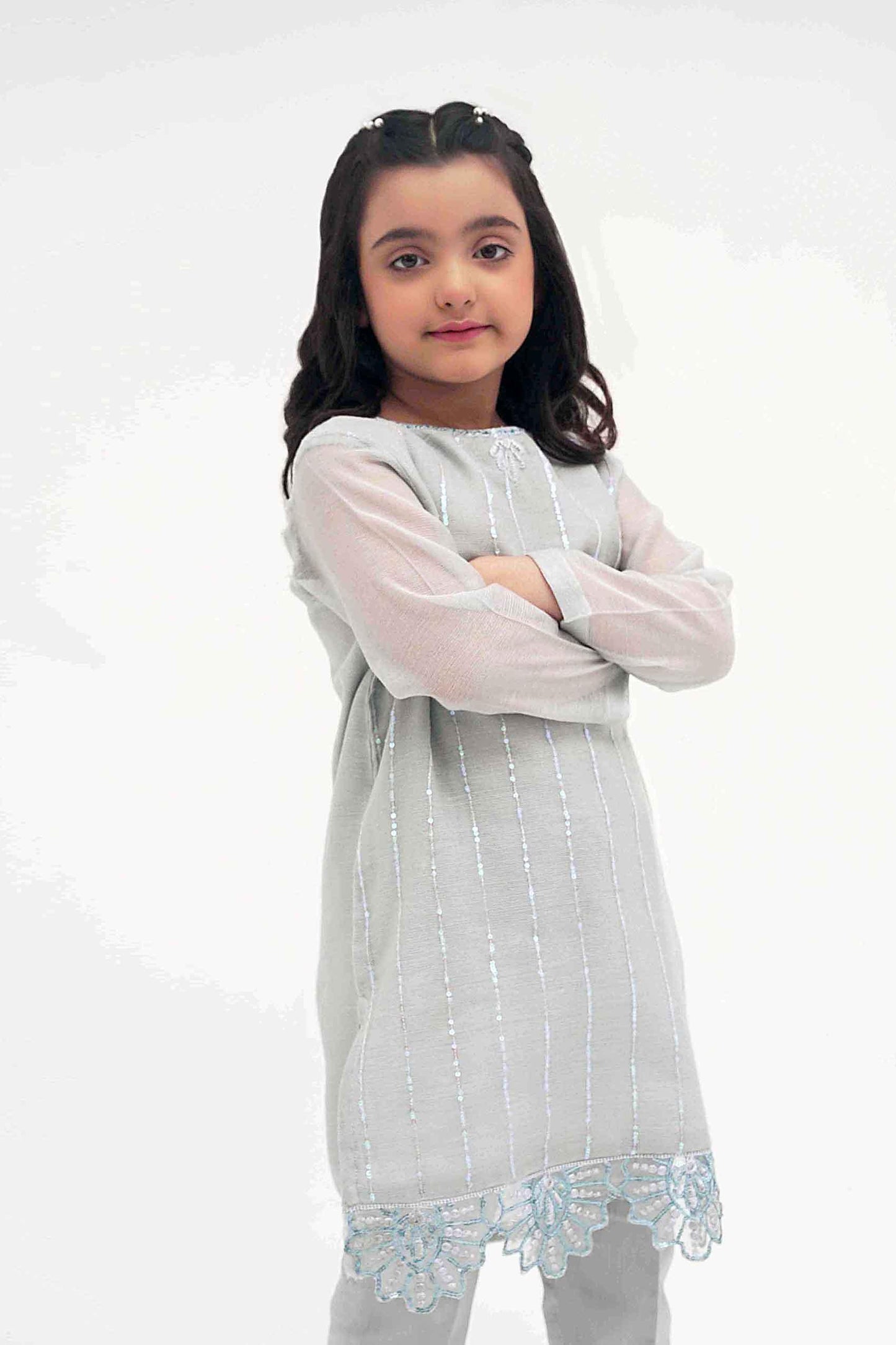 2PC Girl - Embroidered Cotton Net Suit