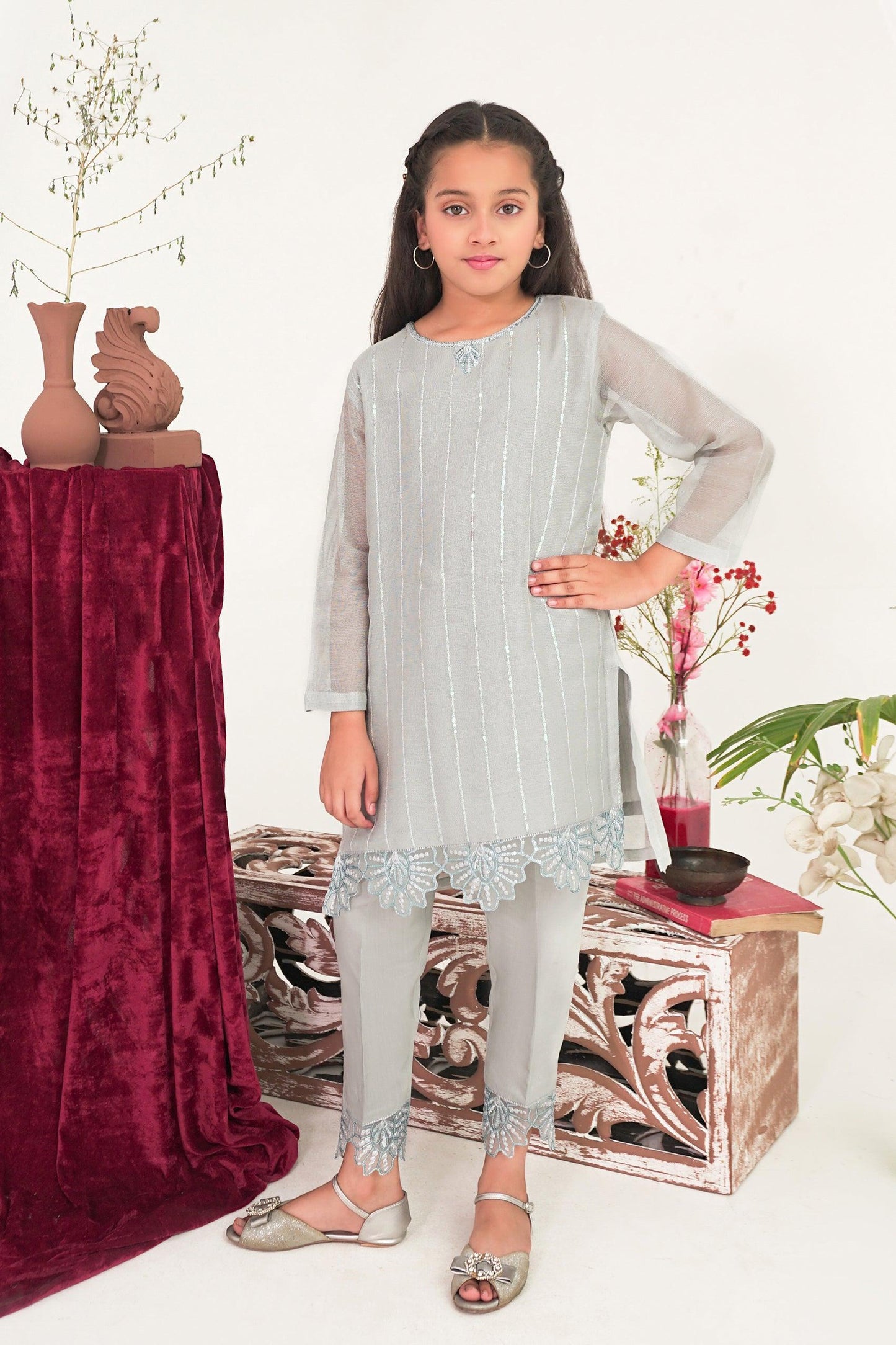 2PC Girl - Embroidered Cotton Net Suit