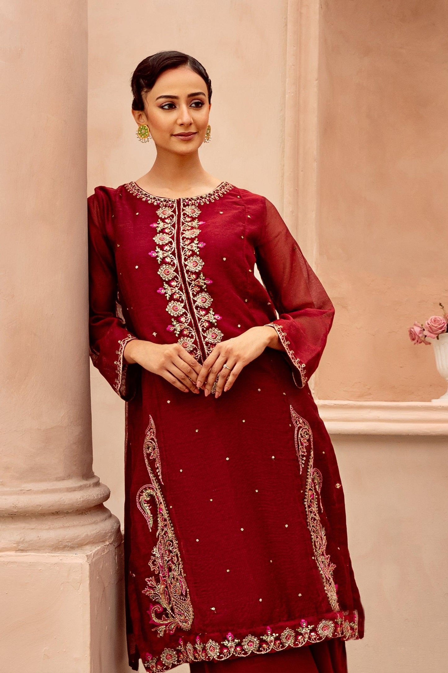 2PC - Embroidered Cotton Net