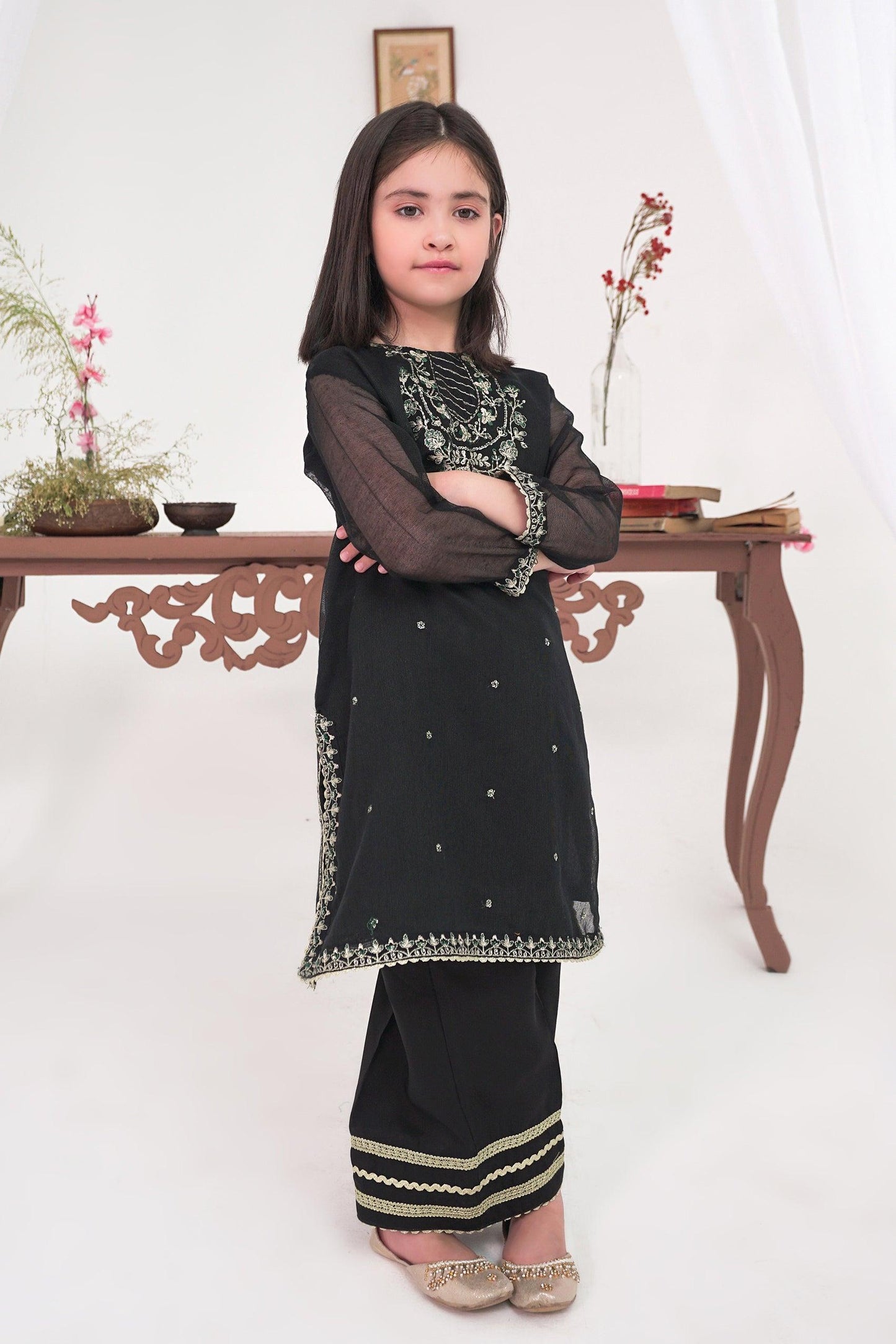 2PC Girl - Embroidered Cotton Net Suit