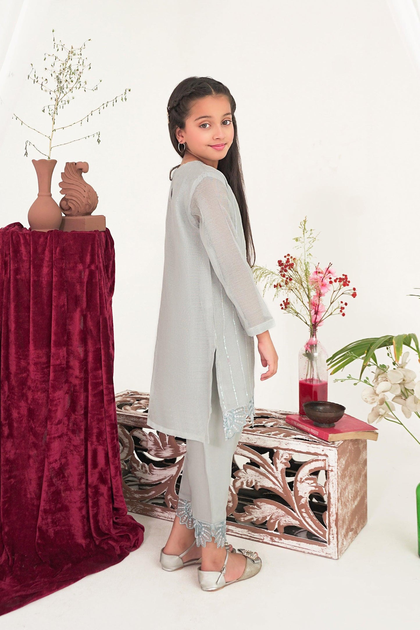 2PC Girl - Embroidered Cotton Net Suit