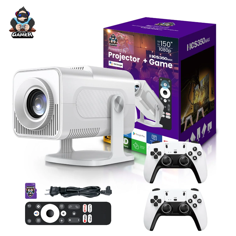 Android Projector + Built-in Gaming Console | 2 Wireless Controllers + Voice Remote | HCS350 MAX